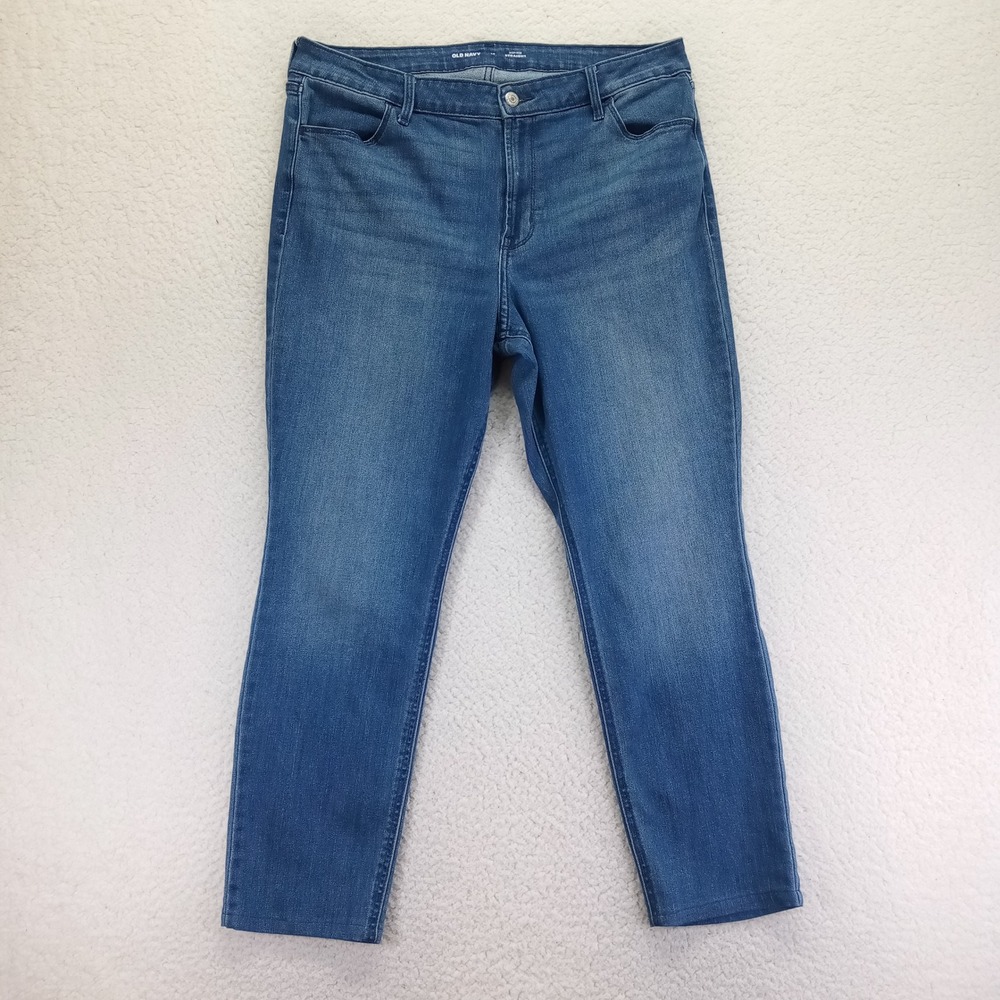 Old Navy Womens High-Rise Straight Leg Jeans Medium Wash Blue Size‎ 14 Stretch